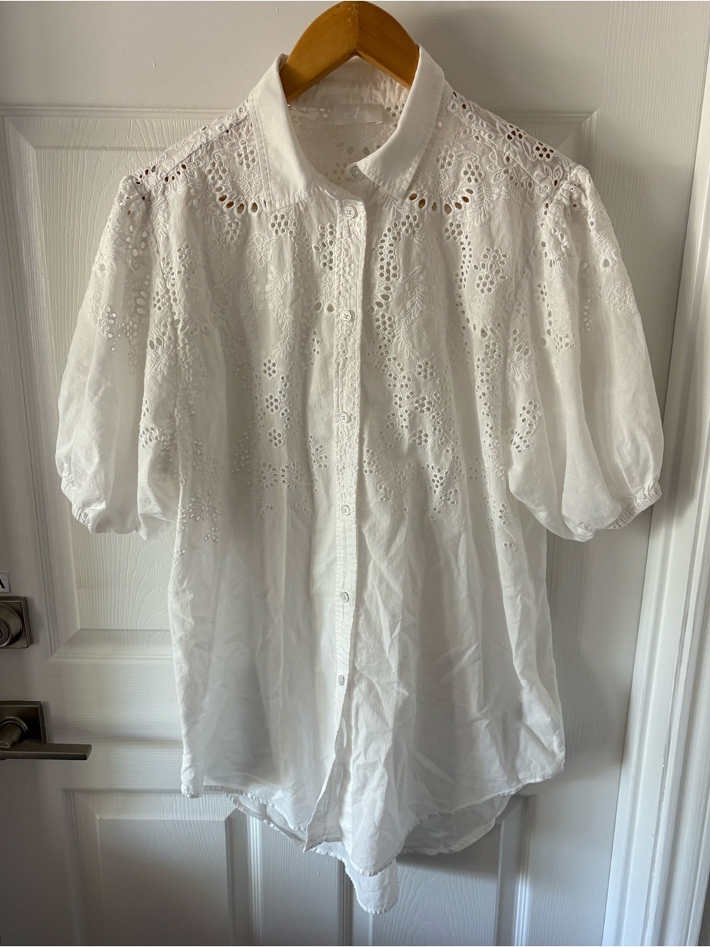 Stunning 7 For All Mankind White Cotton Eyelet Puff-Sleeve Tunic Dress